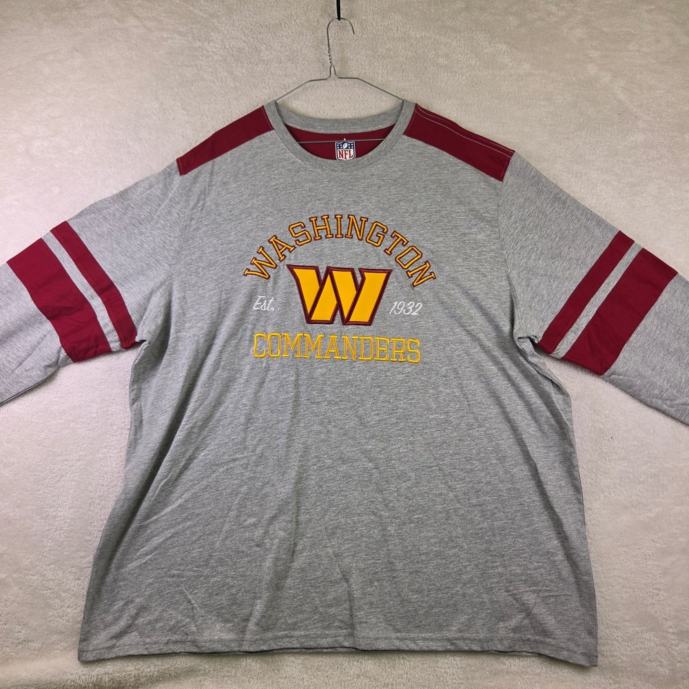 NFL Washington Commanders Mens 3XL Long Sleeve Shirt Gray Burgundy Raglan Tee